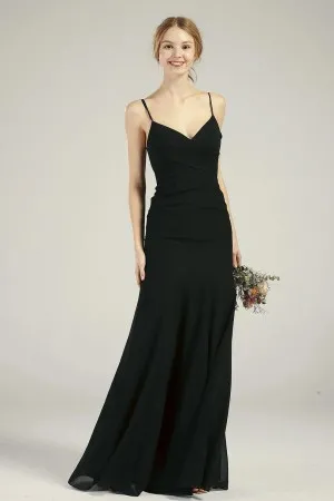 black thin straps chiffon fitted wedding party dress