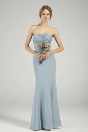twisted bodice pale blue chiffon bridesmaid dress