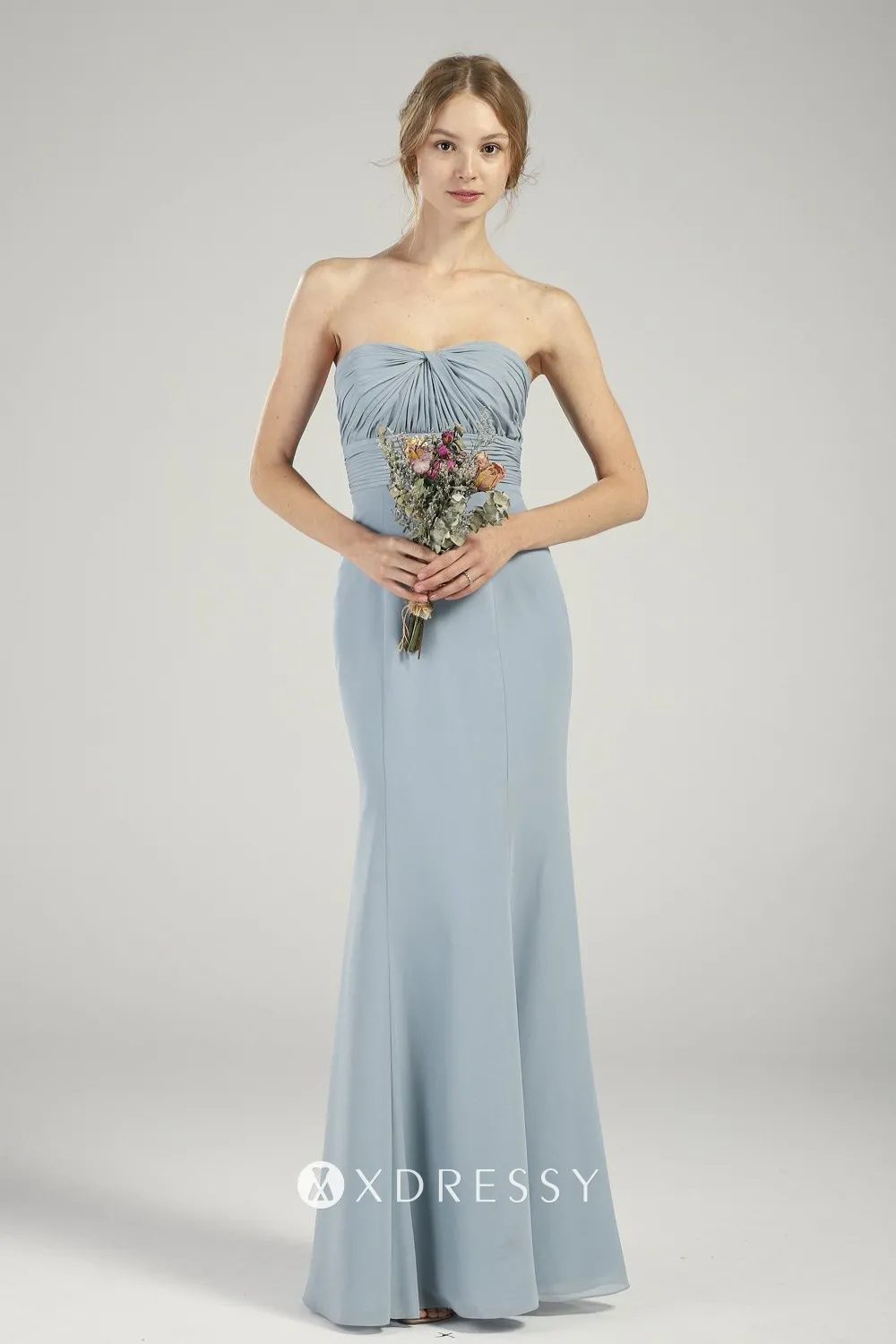 Twisted Bodice Pale Blue Chiffon Bridesmaid Dress Xdressy