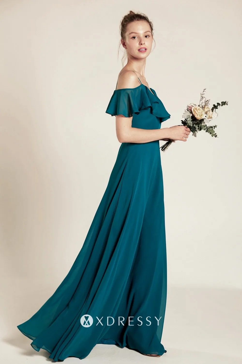 ruffled off shoulder peacock blue long dress ruffled off shoulder peacock blue long dress