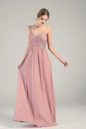 charming pleated lace applique dusty rose chiffon dress