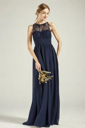 illusion lace sweetheart neck navy blue bridesmaid gown