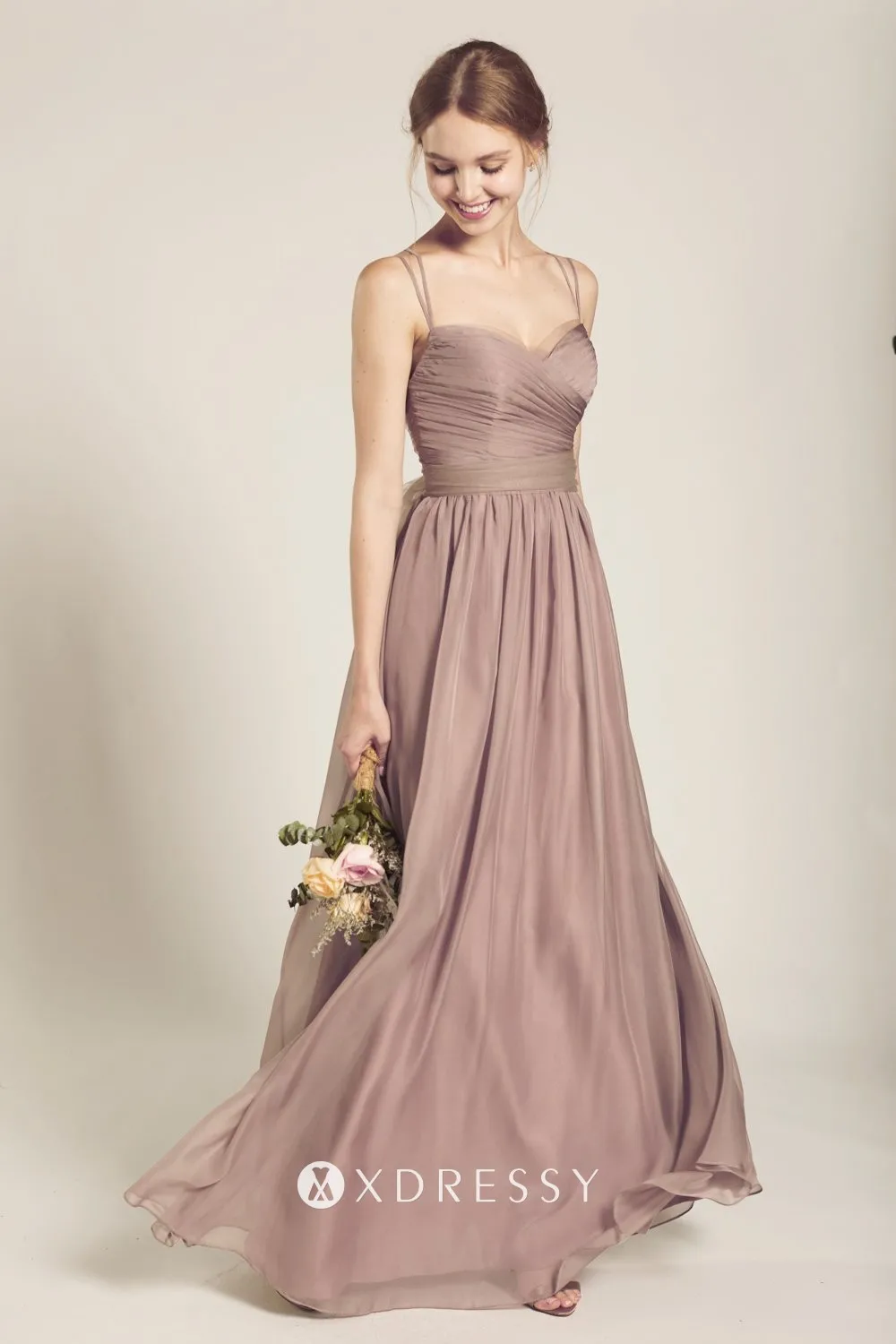 pleated spaghetti straps sepia long bridesmaid dress pleated spaghetti straps sepia long bridesmaid dress