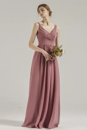 feminine ruched vintage rose chiffon bridesmaid dress