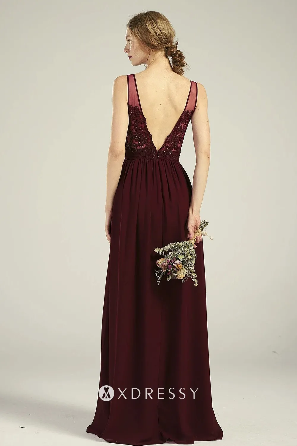 Deep V Neck Chiffon Low Back Dresses Regency