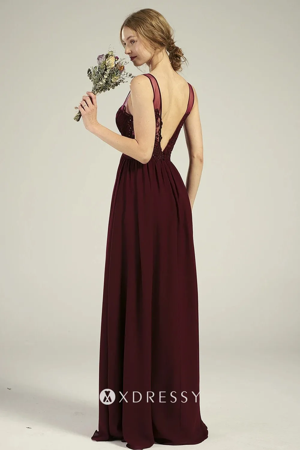 lace low V back burgundy long dress lace low V back burgundy long dress