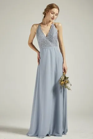 floret lace halter v neck pale blue bridesmaid dress