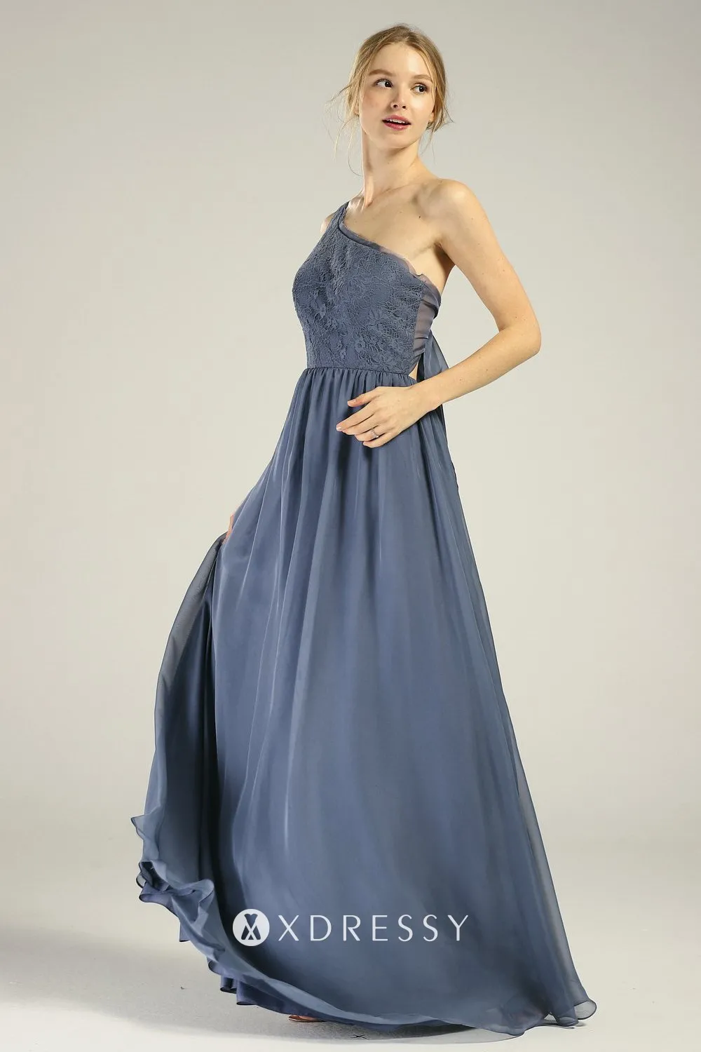 one shoulder lace steel blue chiffon dress one shoulder lace steel blue chiffon dress