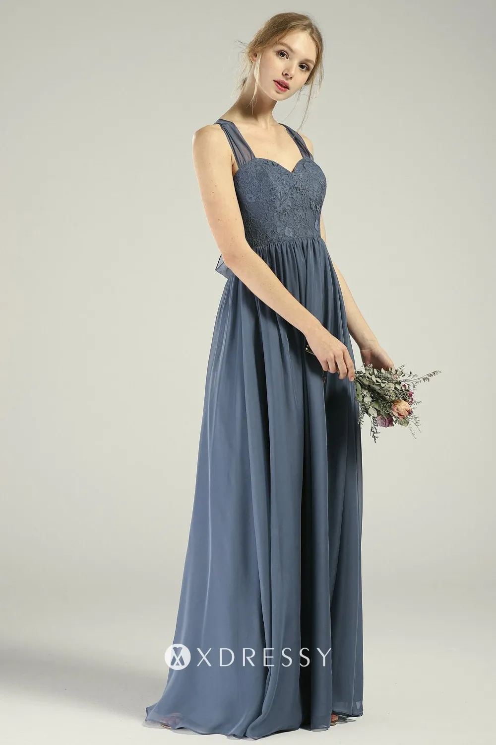 straps sweetheart steel blue bridesmaid dress