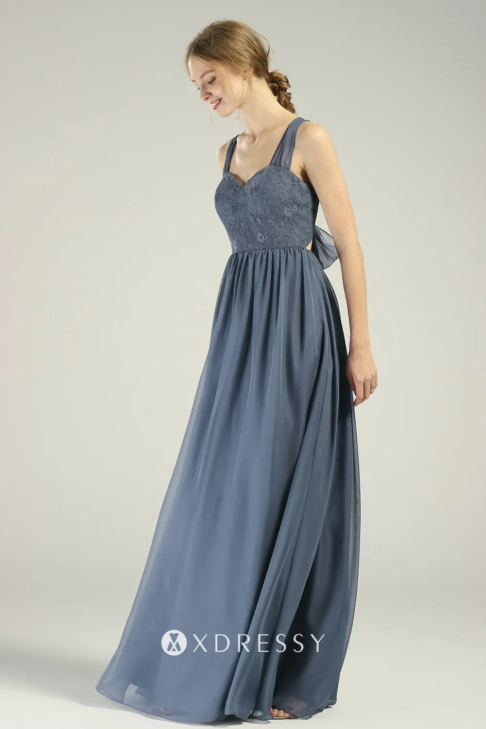 straps sweetheart steel blue bridesmaid dress
