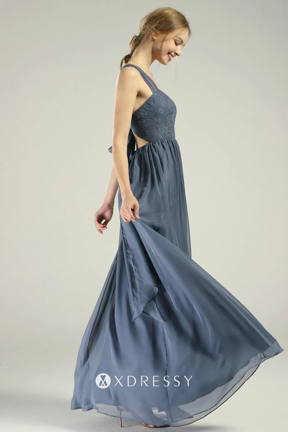 sweetheart steel blue bridesmaid dress