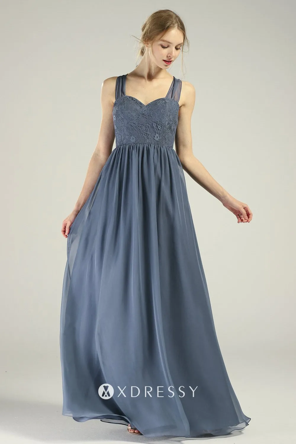 Wide Straps Sweetheart Neck Steel Blue Bridesmaid Dress Xdressy