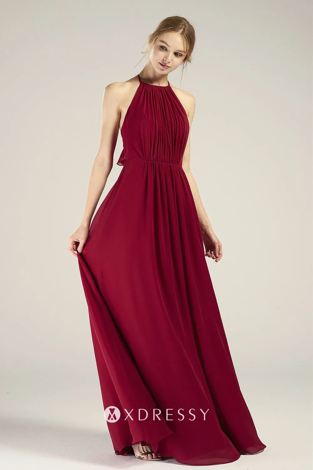 halter ruffled ruby chiffon long dress halter ruffled ruby chiffon long dress