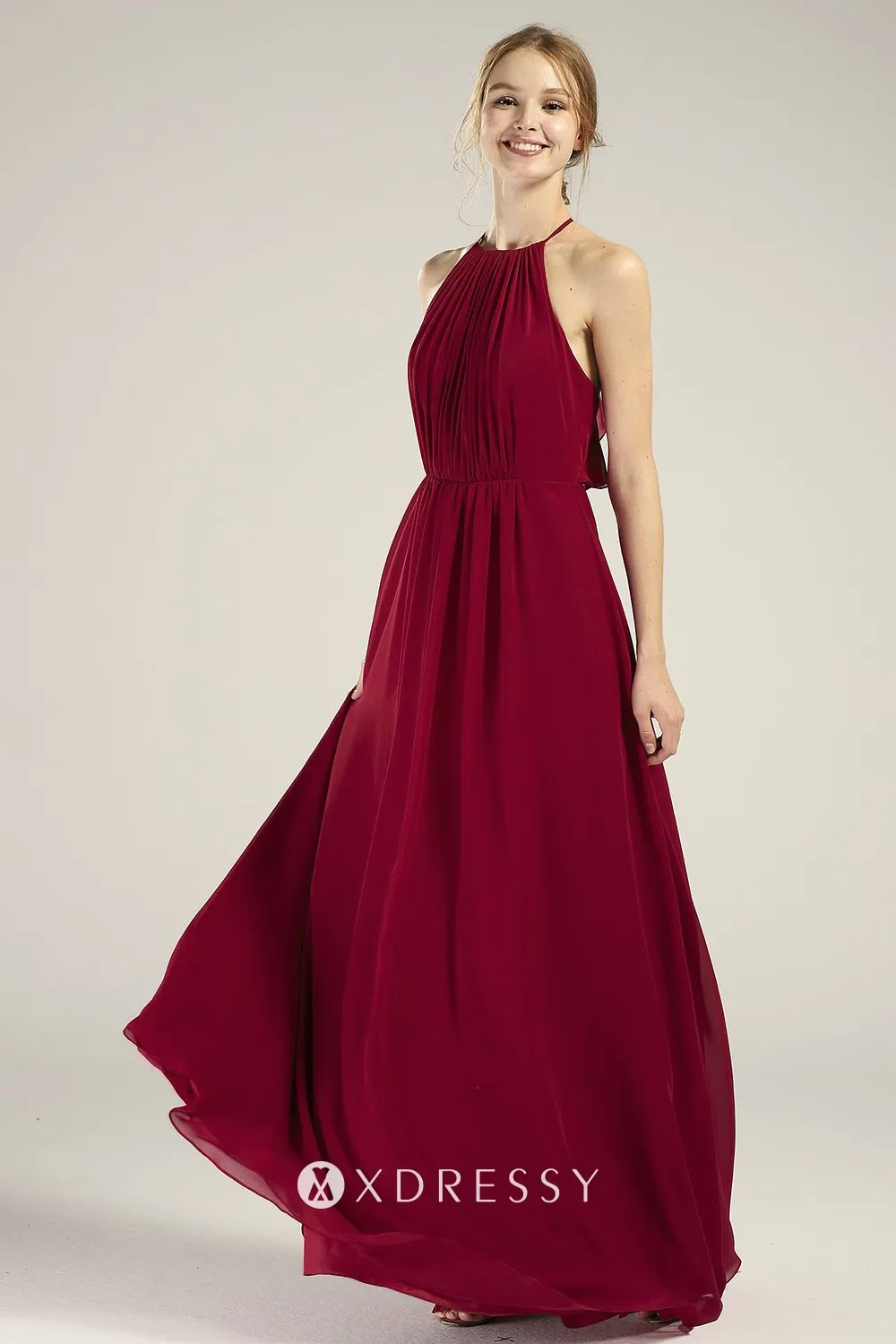 ruched halter ruby chiffon long dress ruched halter ruby chiffon long dress
