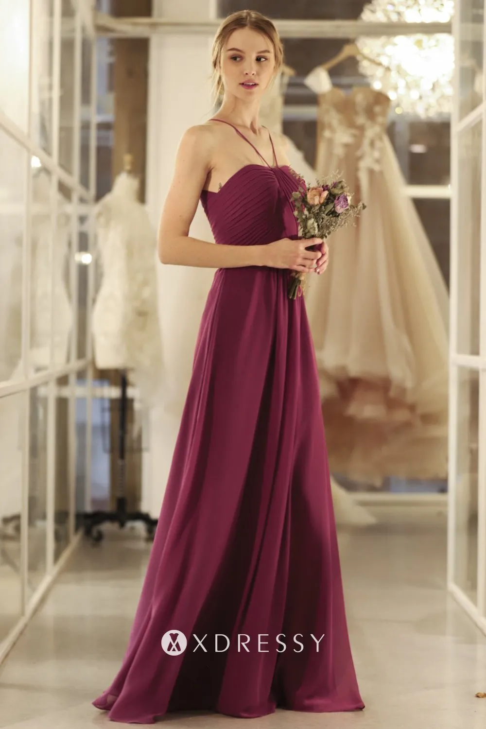 Vintage Empire Waist Wine Chiffon Bridesmaid Dress Xdressy