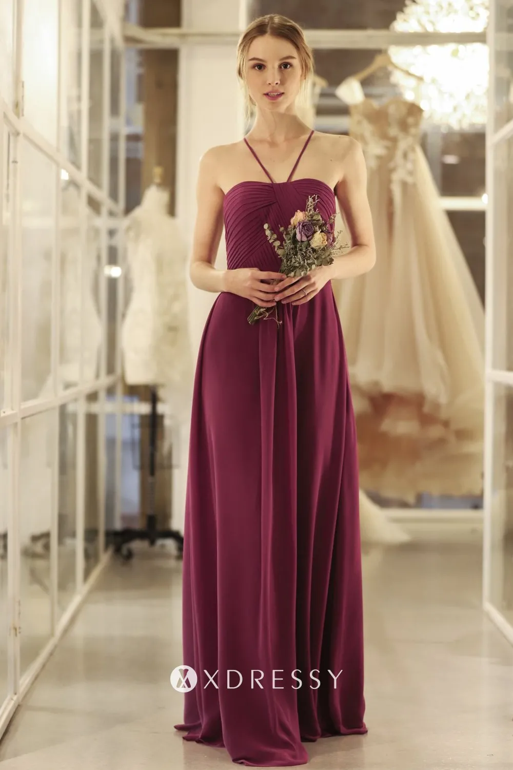 Vintage Empire Waist Wine Chiffon Bridesmaid Dress Xdressy