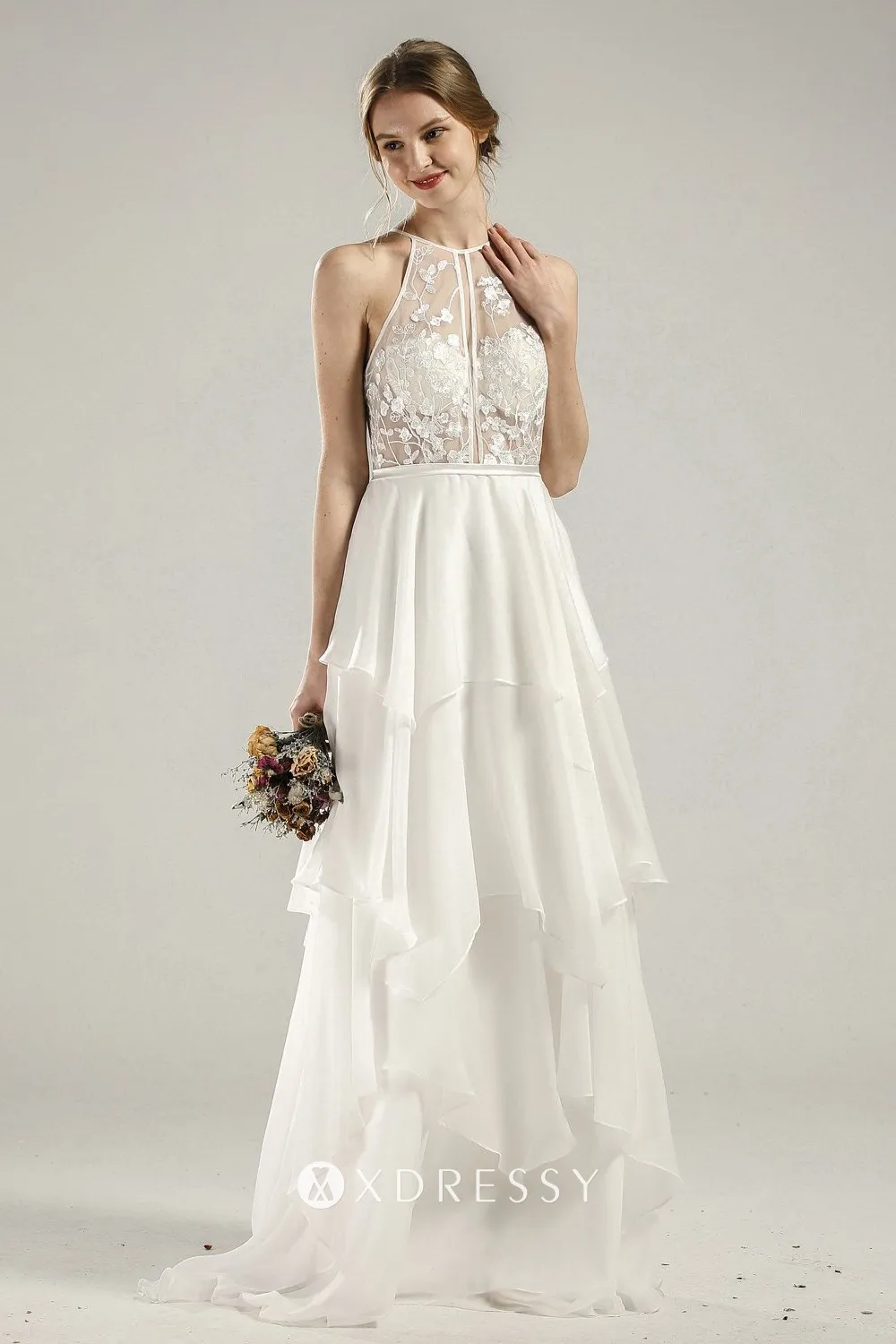 halter sheer lace tiered ivory bridesmaid dress halter sheer lace tiered ivory bridesmaid dress