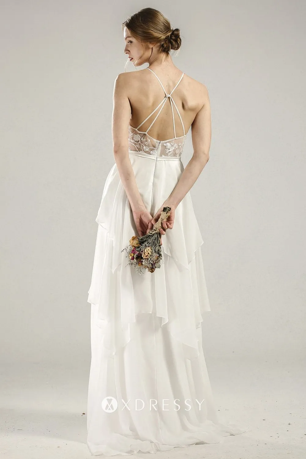 open X back tiered ivory bridesmaid dress open X back tiered ivory bridesmaid dress