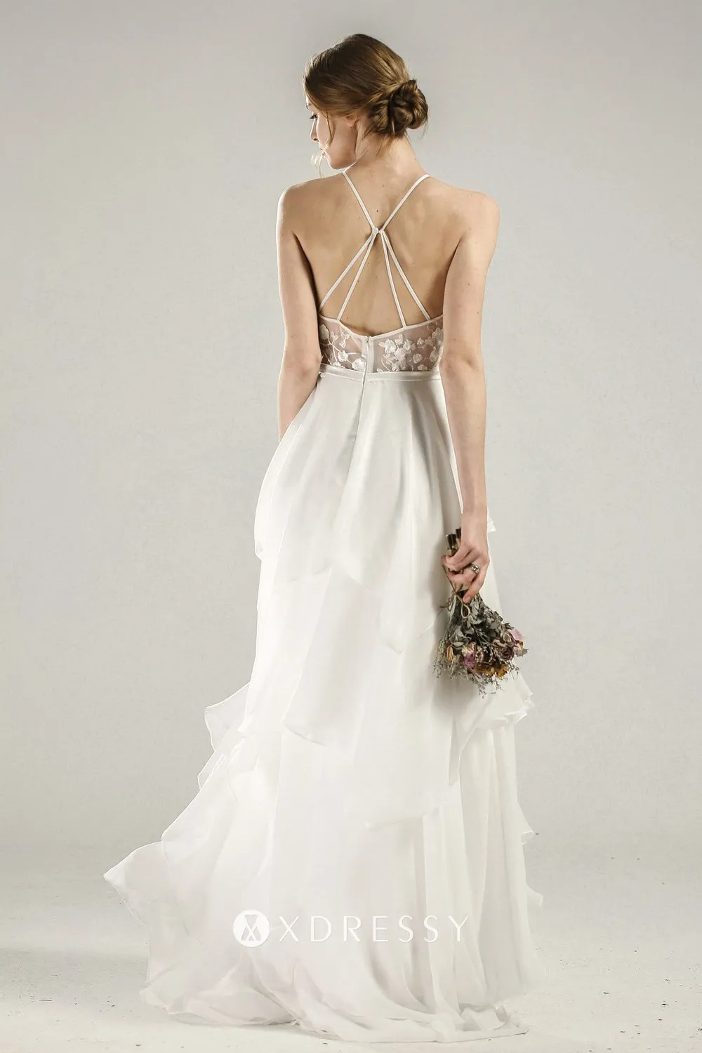 strap X back tiered ivory bridesmaid dress strap X back tiered ivory bridesmaid dress