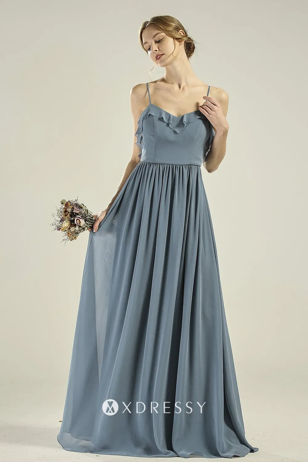 ruffled spaghetti straps steel blue chiffon dress ruffled spaghetti straps steel blue chiffon dress