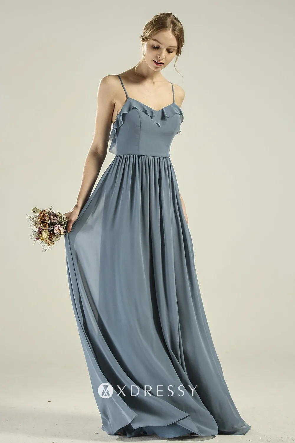 ruffled spaghetti straps steel blue dress ruffled spaghetti straps steel blue dress