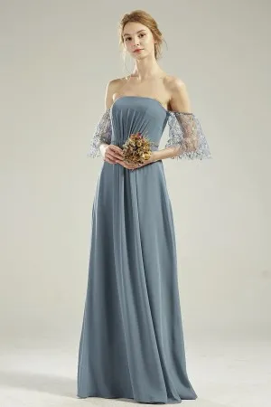 fairy off shoulder sheer lace sleeves bridesmaid dress