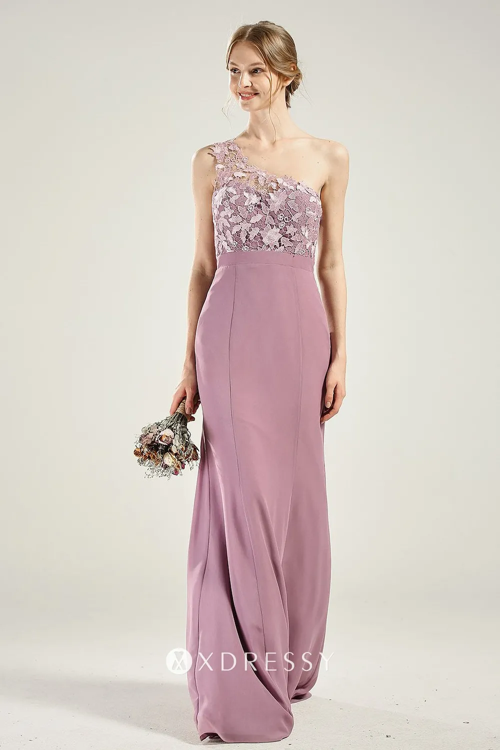 Mauve Chiffon Off Shoulder Bridesmaid Dress MQ1714