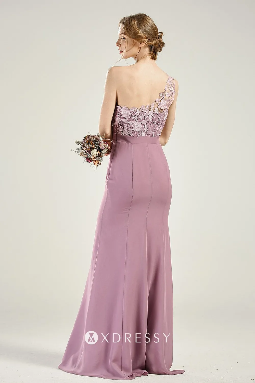 one shoulder open back mauve bridesmaid gown one shoulder open back mauve bridesmaid gown