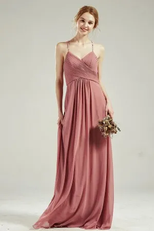 glamorous pleated vintage rose chiffon bridesmaid dress