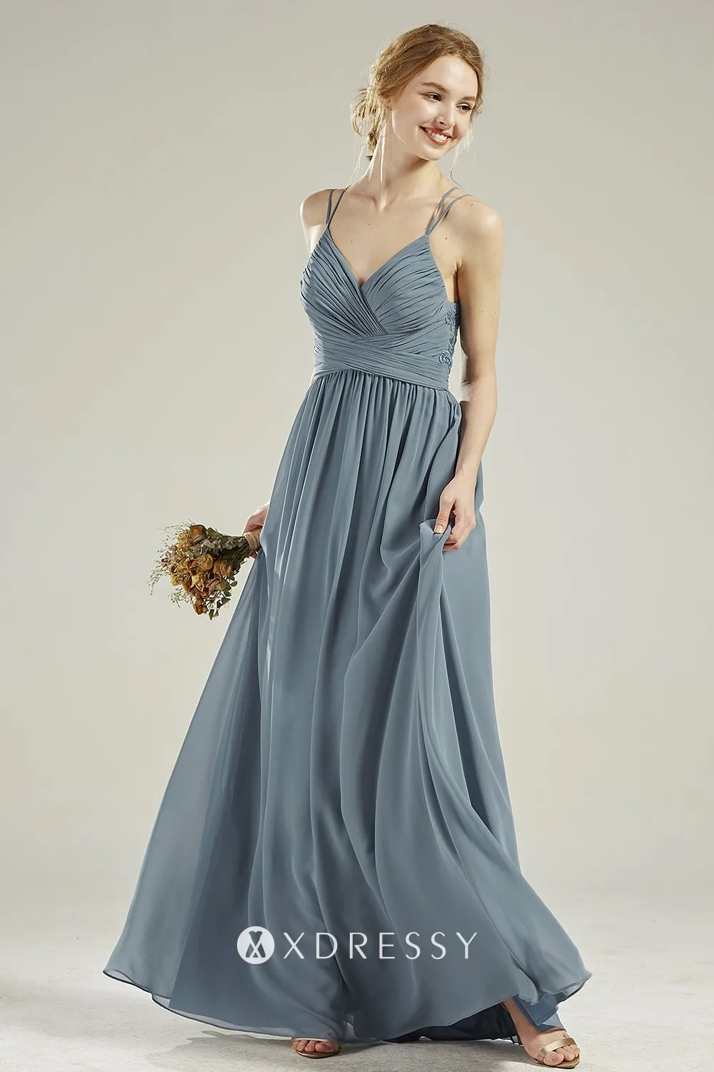 steel blue pleated straps bridesmaid dress steel blue pleated straps bridesmaid dress