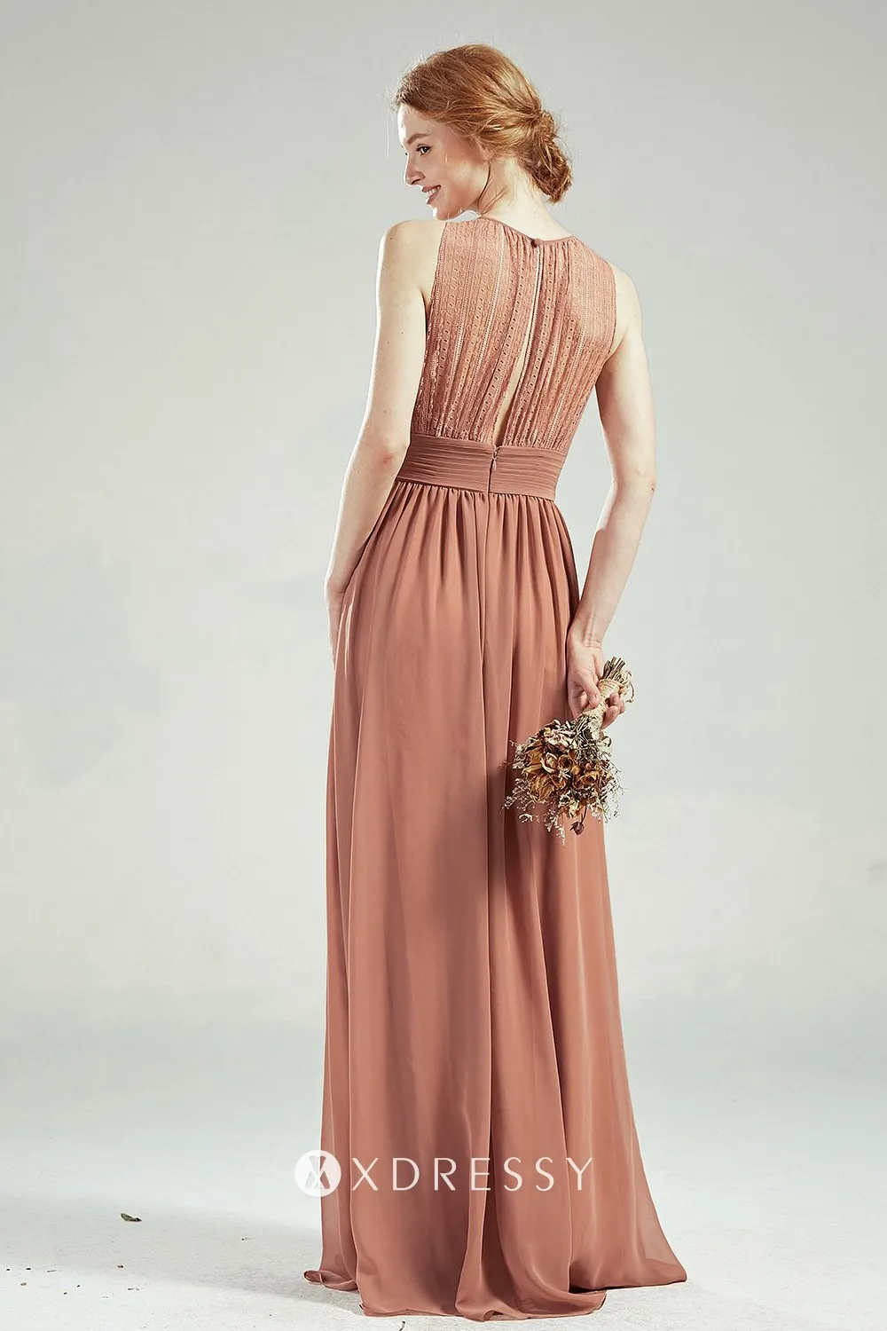 dusty orange illusion lace back long dress dusty orange illusion lace back long dress