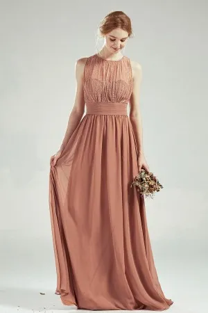 pretty dusty orange illusion lace chiffon long dress