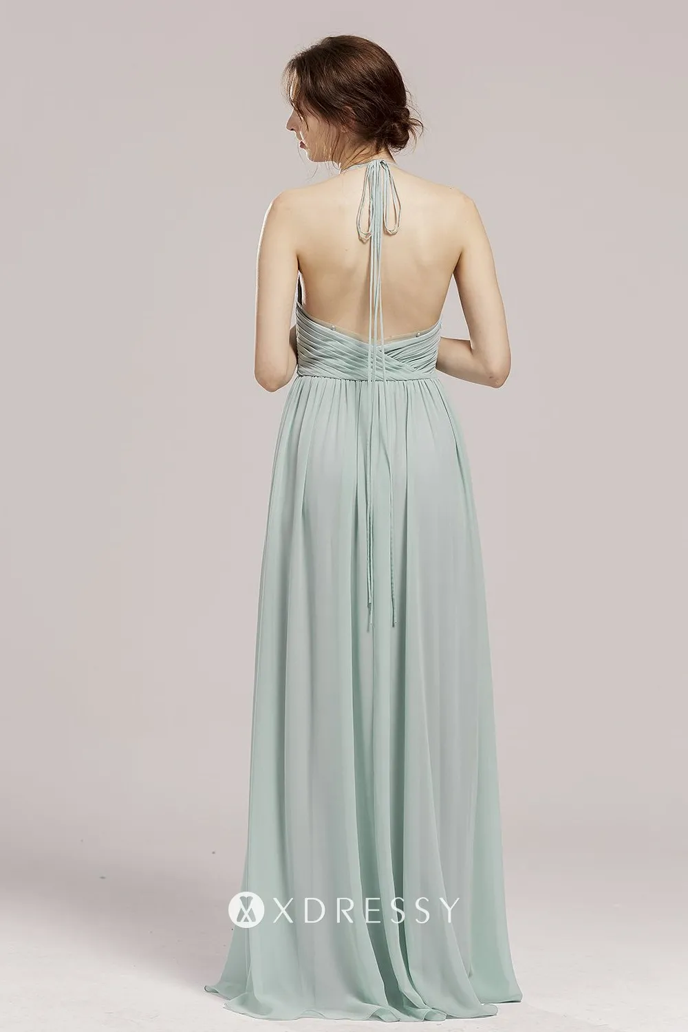 adjustable straps open back mint long dress