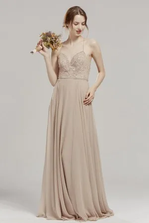 Pearls Nude Lace Tulle Sweetheart Long Prom Dress - Xdressy