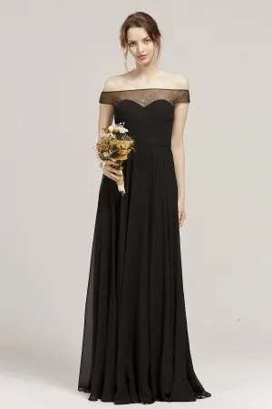 elegant black off shoulder chiffon bridesmaid dress