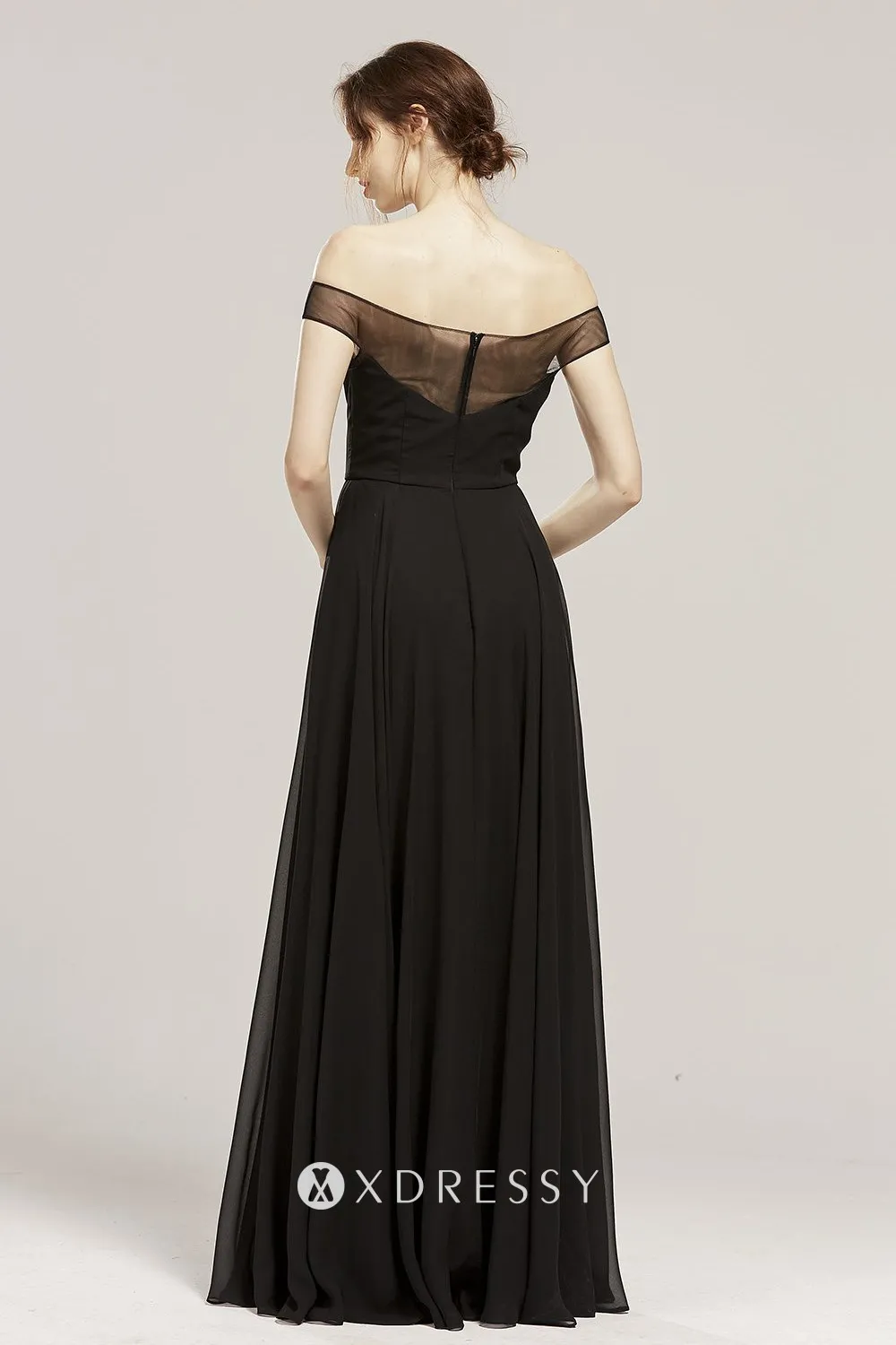 illusion transparent mesh back long dress