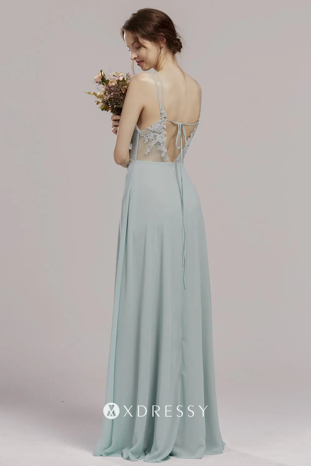 mint Illusion lace low back long dress mint Illusion lace low back long dress