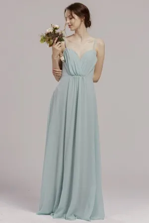 pleated mint chiffon spaghetti straps casual long dress