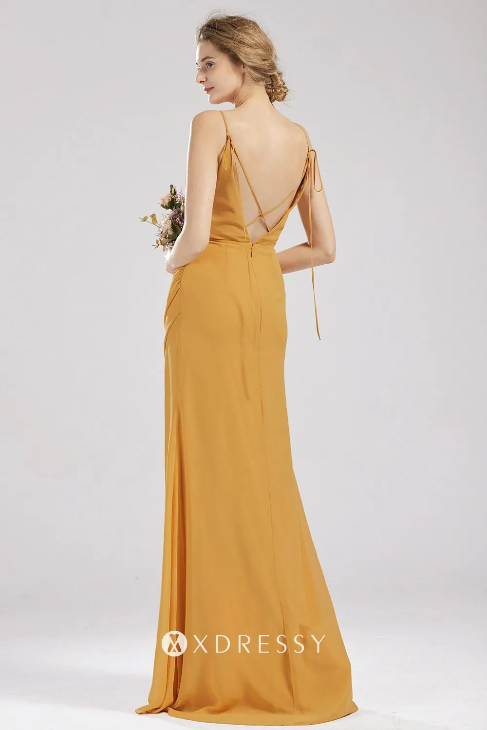high slit draped yellow bridesmaid dress high slit draped yellow bridesmaid dress