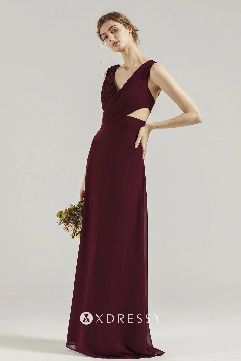 cut out pleated cross burgundy long dress cut out pleated cross burgundy long dress