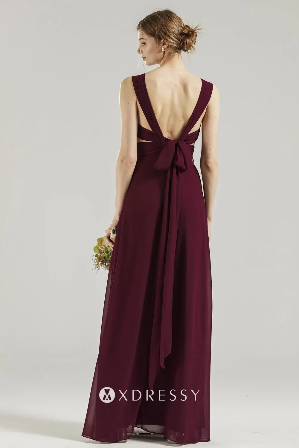 strap V back burgundy long dress strap V back burgundy long dress