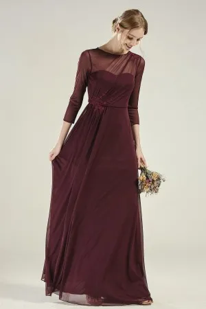 vintage plum illusion 34 sleeves chiffon long dress