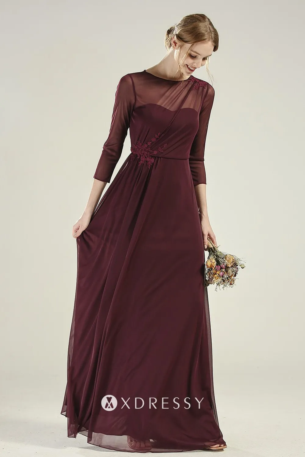 Illusion Neckline Chiffon Dress With Jacket Vintage Mauve Plus Size
