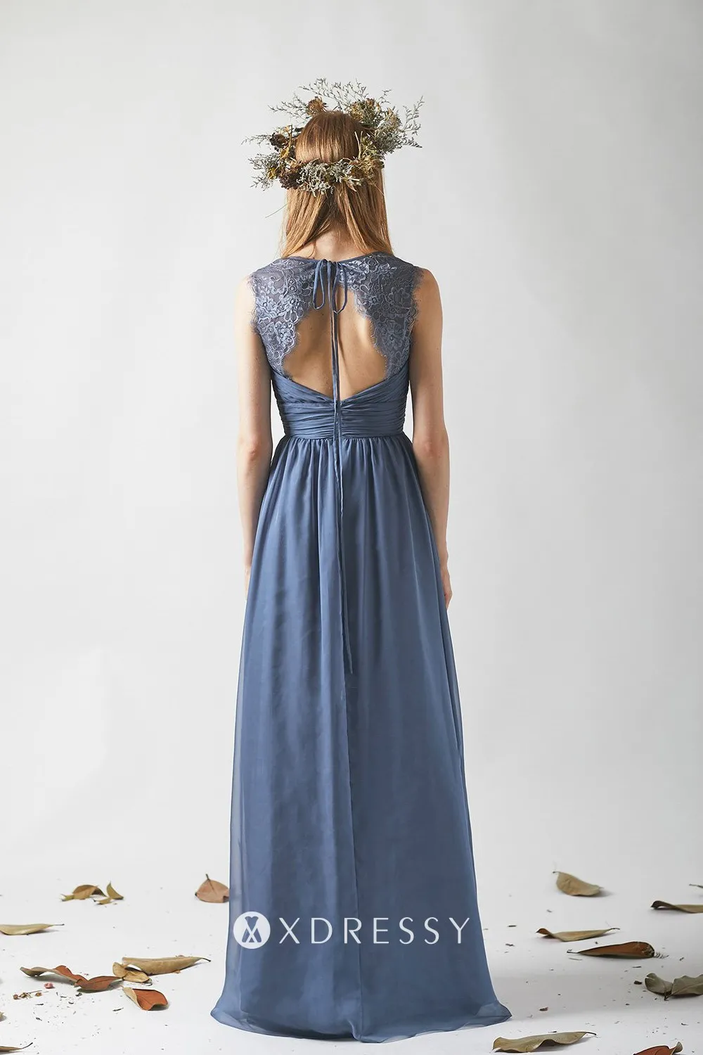 pleated blue cut out lace back long dress pleated blue cut out lace back long dress