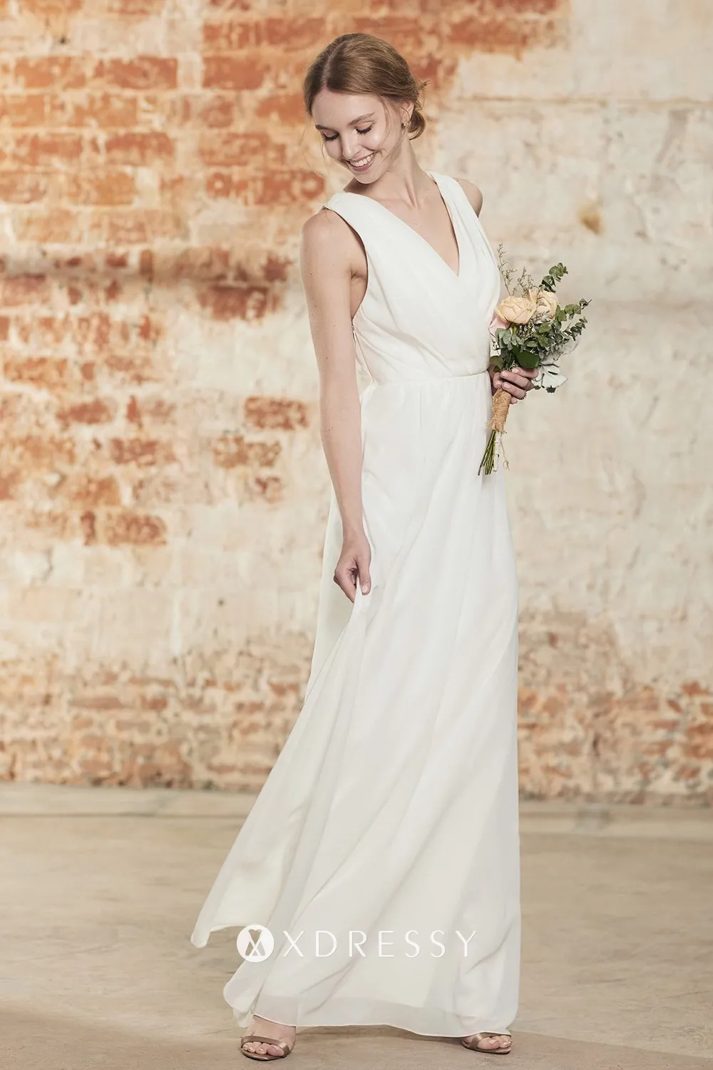 pleated ivory wide straps wedding party dress pleated ivory wide straps wedding party dress