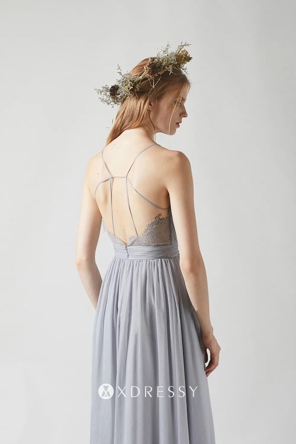 pleated gray strap low back bridesmaid dress pleated gray strap low back bridesmaid dress