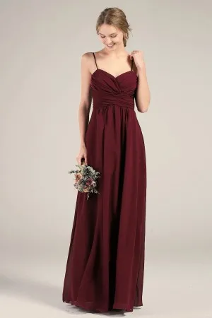 pleated burgundy spaghetti straps empire waist dress