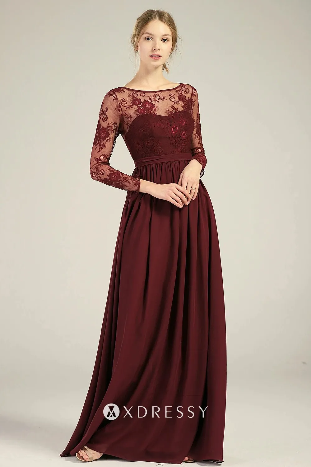 amazing illusion lace top sleeved maroon long dress amazing illusion lace top sleeved maroon long dress
