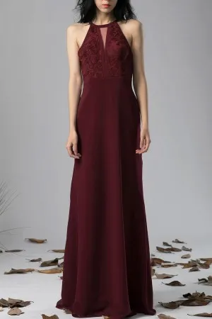 halter neck long bridesmaid dress