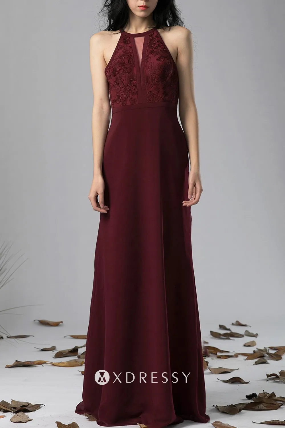 halter neck long bridesmaid dress